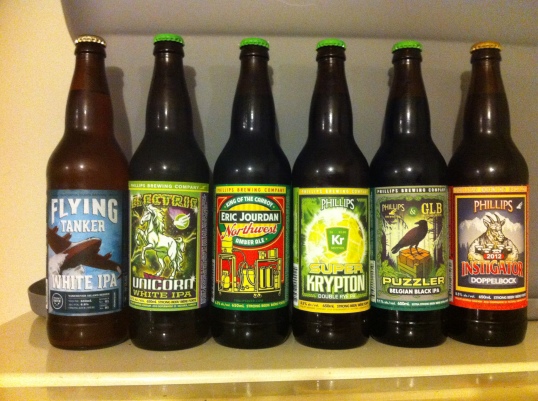 The Selection of Phillips Brewing Company BeersAlso a Flying Tanker as a reference beer for a White IPA style